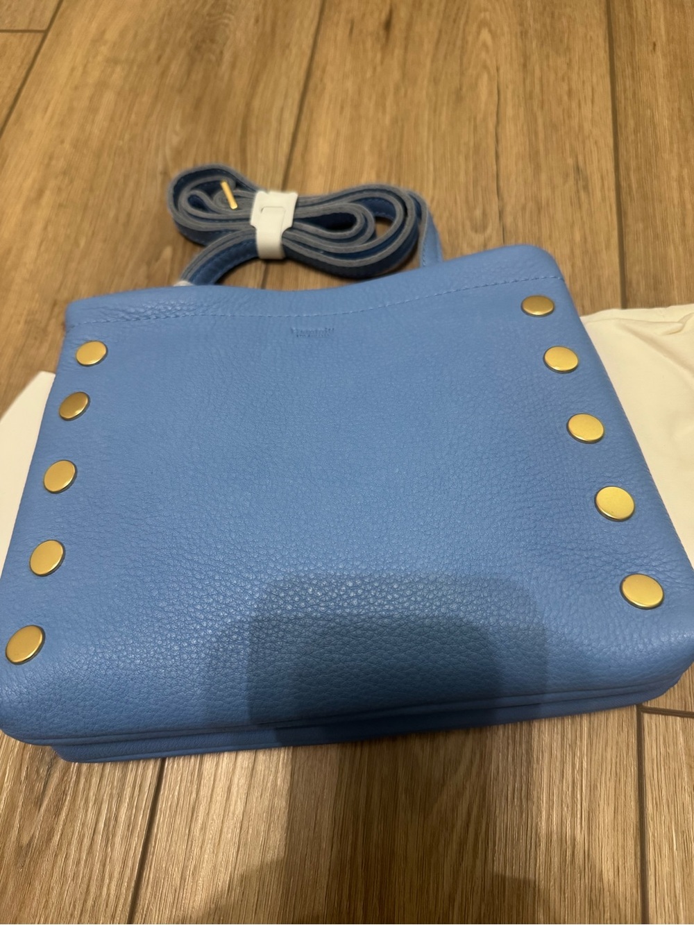 Hammitt Sky Blue Leather Crossbody with Gold Studs